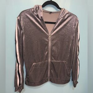 GOSO 80's Vintage Silver Long Sleeve Zip-Up 2-Front Pocket Hoodie Jacket, Sz. M